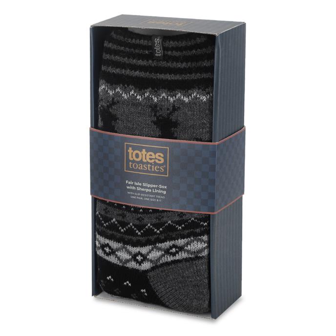 totes toasties® Mens Single Sherpa Line Slipper Socks Grey Mix Extra Image 1